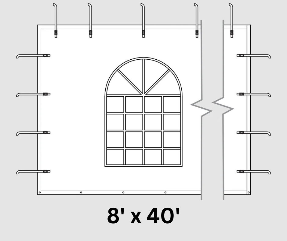 8' x 40' Cathedral Window Tent Sidewalls for High Peak Commercial Tents - Professional Grade Tent Sidewalls