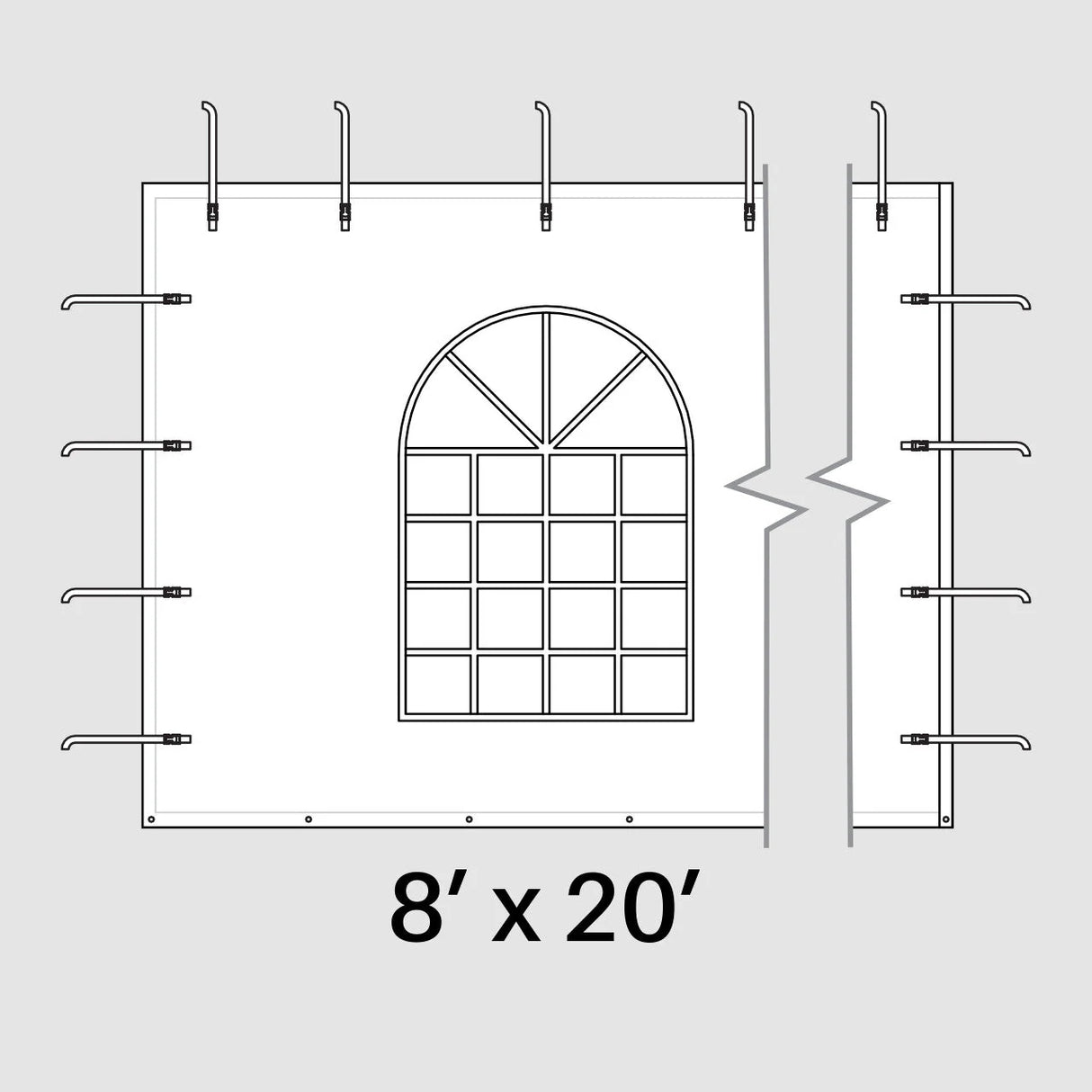 8' x 20' Cathedral Window Tent Sidewalls for High Peak Tents - Professional Grade Tent Sidewalls